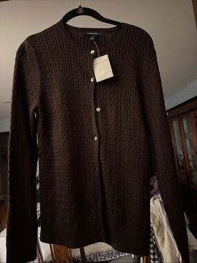 Lands' End Womans Dark Brown Cable Cardigan